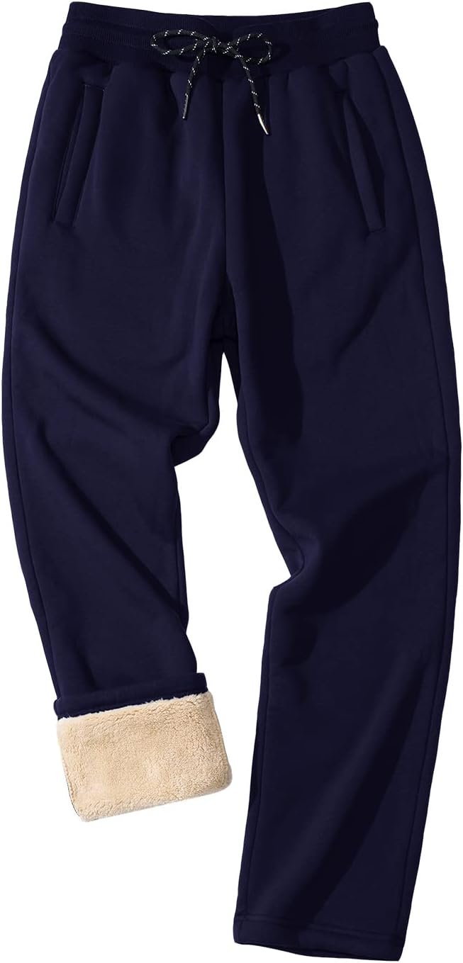 Men's Winter Fleece Pants Heavyweight Warm Sherpa Lined Sweatpants Running Jogger Pants with Pockets