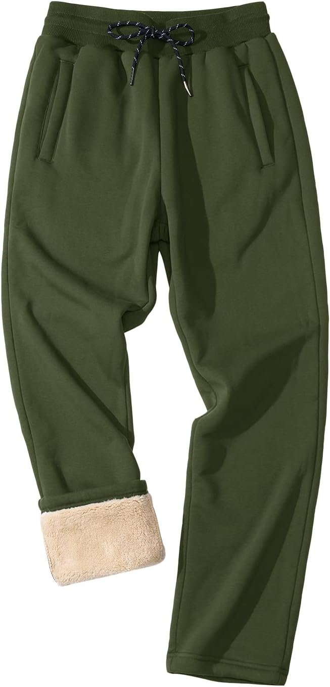 Men's Winter Fleece Pants Heavyweight Warm Sherpa Lined Sweatpants Running Jogger Pants with Pockets