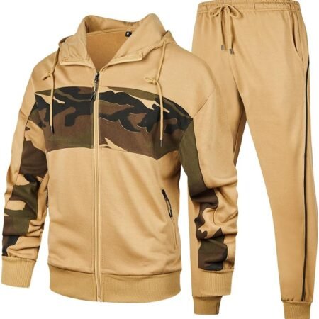 Men's Hooded Athletic Tracksuit Sweatsuit Long Sve Full-Zip Jogging Sweatpants 2 Piece Patchwork Sportsuits