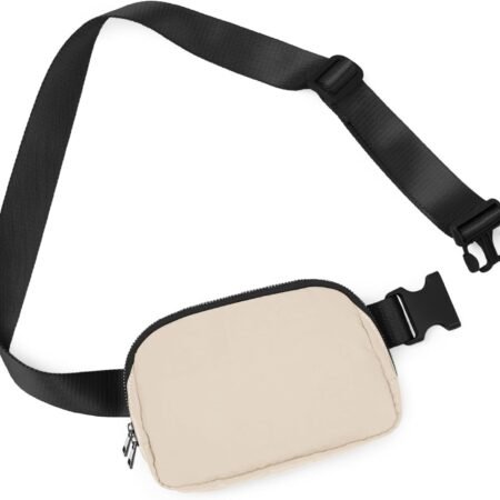 Everywhere Belt Bag with Adjustable Strap, Small Waist Pouch Fanny Pack for Workout Running Travelling Hiking, Ivory Black
