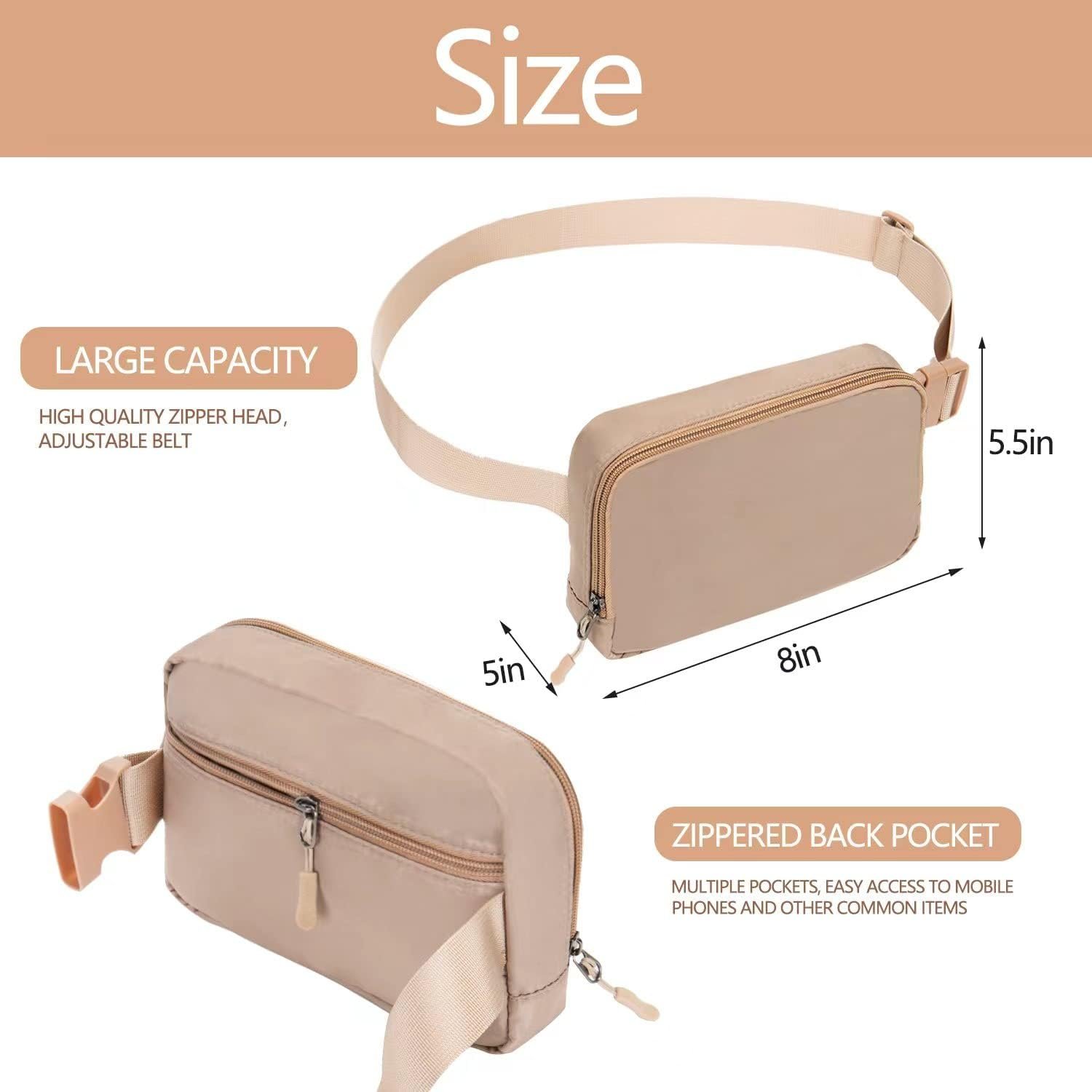 Belt bag Fanny pack crossbody bags for women Everywhere belt bag (Khaki) - Image 2