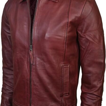Men's Brown Real Lambskin Leather Jacket, Black