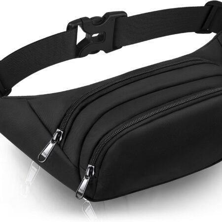 Large Fanny Pack for Women Men - Syican Waist bag with 3-Zipper Pockets, Gifts for Enjoy Sports Traveling Workout Casual Hands-Free crossbody bags Fits MAX 7.9'' iPad & 6.6'' Phone Black