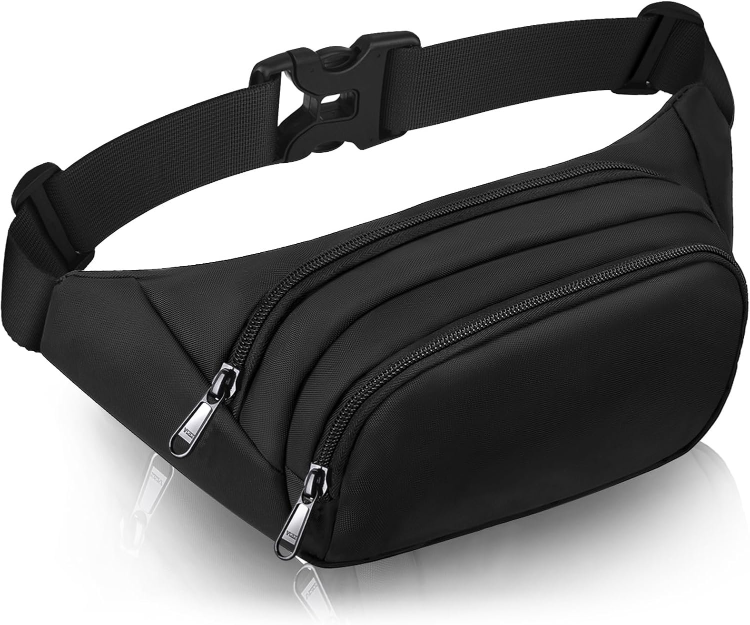Large Fanny Pack for Women Men - Syican Waist bag with 3-Zipper Pockets, Gifts for Enjoy Sports Traveling Workout Casual Hands-Free crossbody bags Fits MAX 7.9'' iPad & 6.6'' Phone Black