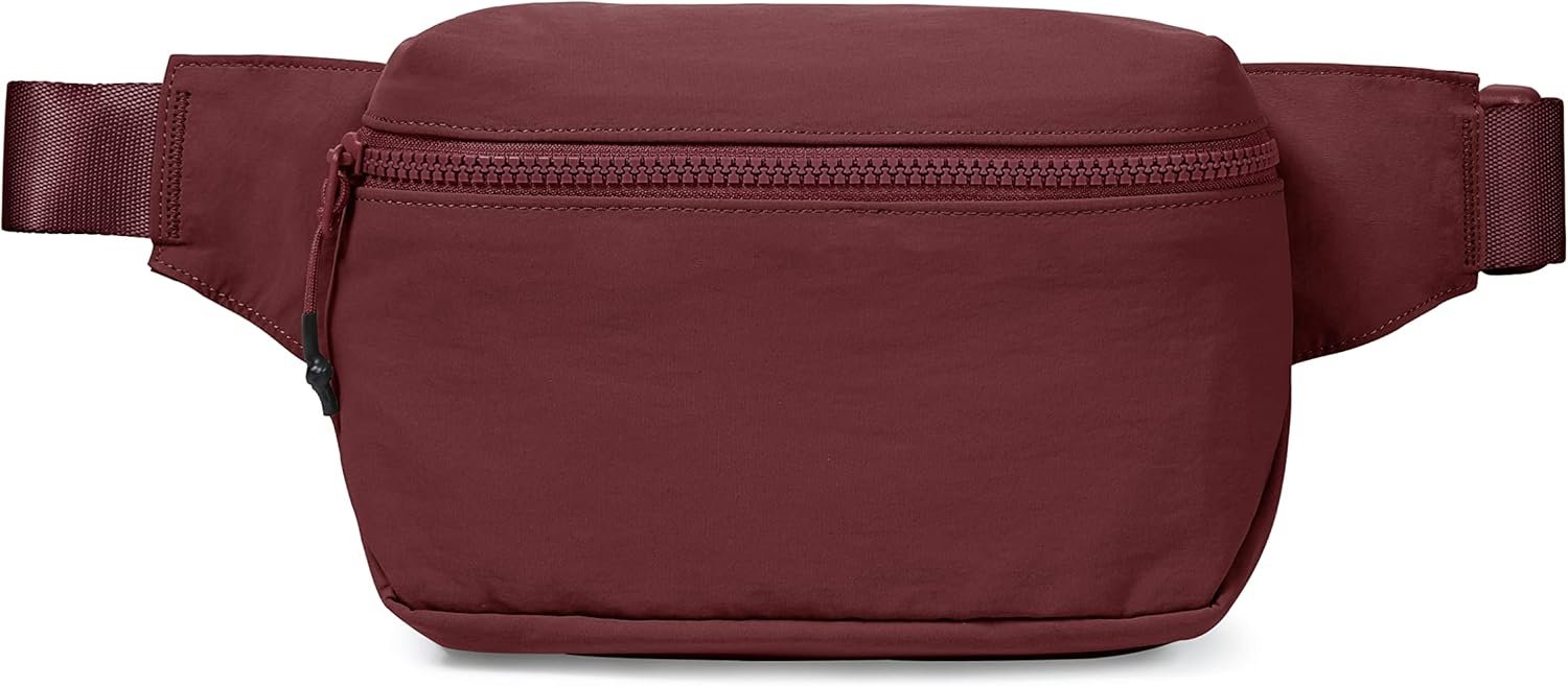 2L Belt Bag for Women Men, Crossbody Fanny Packs with Adjustable Strap Waist Pouch for Workout Hiking Running Travel, Wine