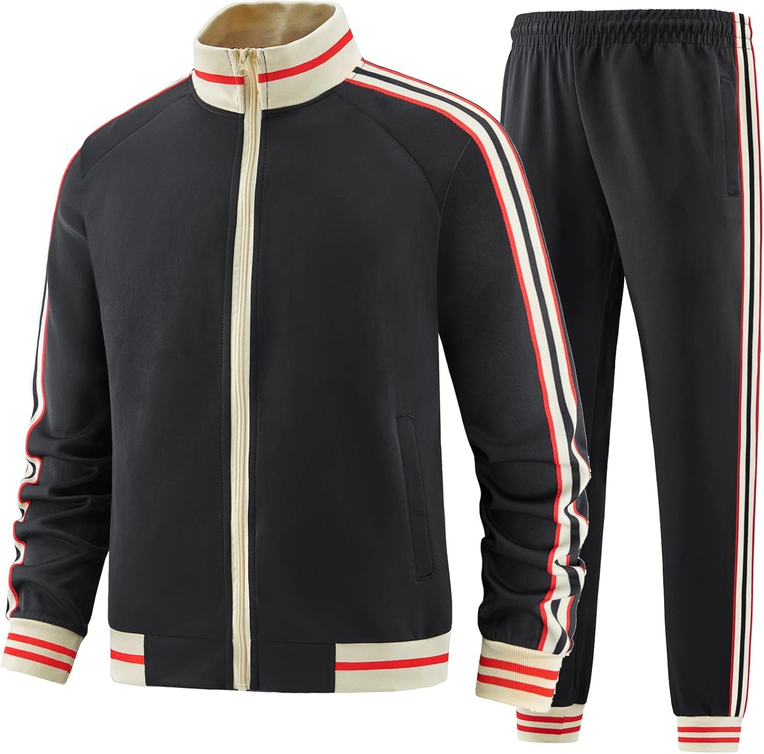 Men Track Suits Sets Long Sve Full-zip Sweatsuit Active Jackets and Pants 2 Piece Outfits - Image 2