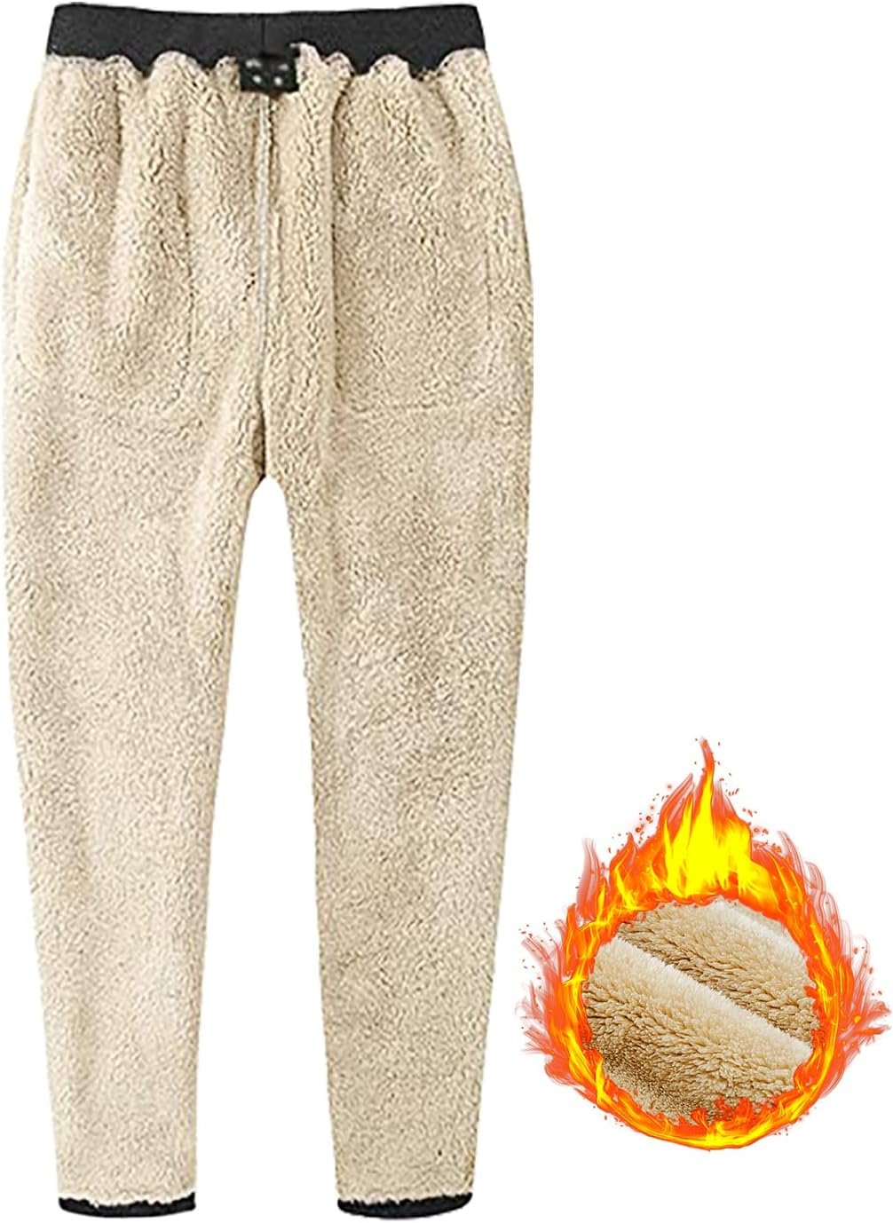 Men's Winter Fleece Pants Heavyweight Warm Sherpa Lined Sweatpants Running Jogger Pants with Pockets - Image 2