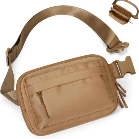 Fanny Packs for Women Men,Belt Bag with 4 Zipper Pockets,Waterproof Crossbody Bag,Fashion Waist Packs with Adjustable Long Strap for Workout/Running/Yoga/Shopping/Hiking,Brown