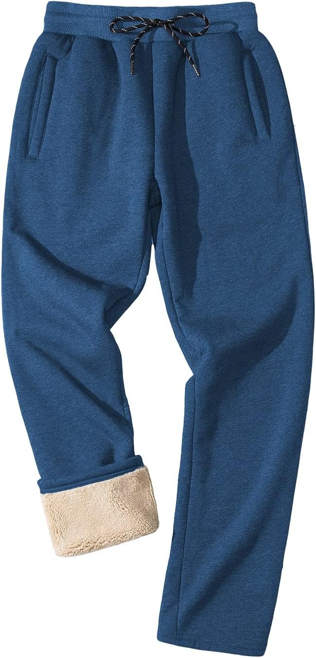 Men's Winter Fleece Pants Heavyweight Warm Sherpa Lined Sweatpants Running Jogger Pants with Pockets