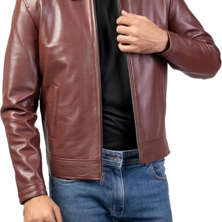 Polo Collar Premium Leather Jacket Men - Old School Classic Style Everyday Wear Real LambskinMen's Leather Jacket
