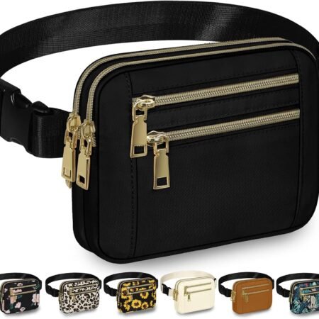 Fanny Packs for Women Fashion Waist Packs Bag with Adjustable Strap and 4 Zipper Pockets Waterproof Everywhere Crossbody Belt Bag for Workout Running Travelling(Black)