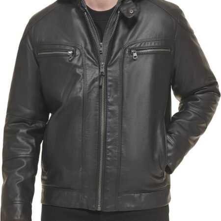 Men's Motorcycle Jacket With Removable Hoodie
