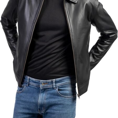 Polo Collar Premium Leather Jacket Men - Old School Classic Style Everyday Wear Real LambskinMen's Leather Jacket